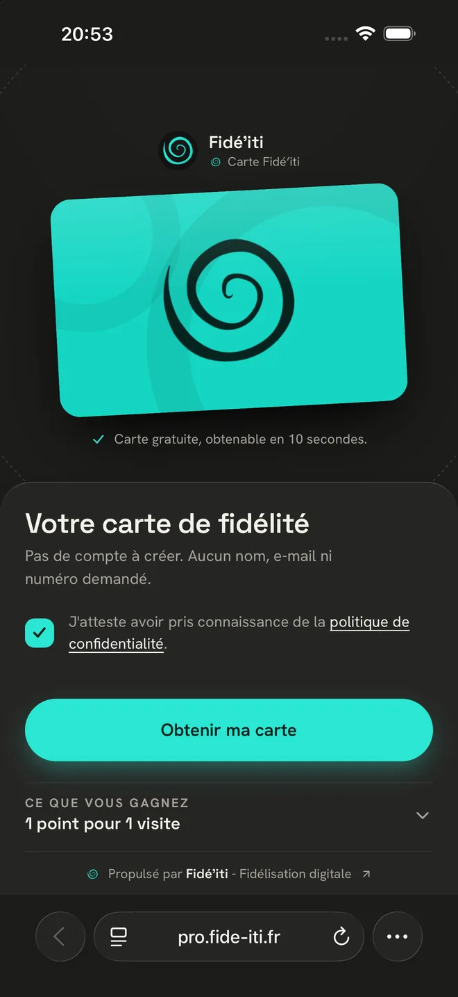 Page de demande&nbsp;: «&nbsp;Obtenir ma carte&nbsp;», sans compte ni coordonnées
