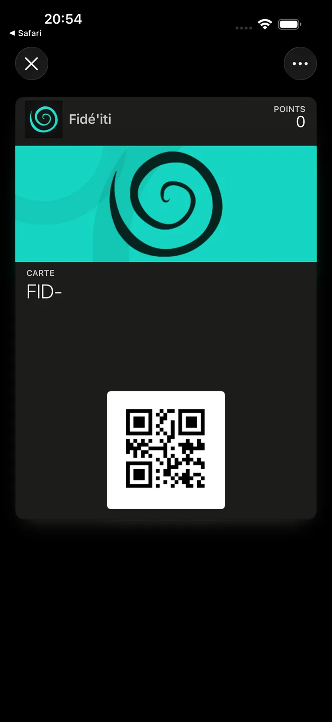 La carte Fidé’iti dans Apple Wallet, QR Code prêt à être scanné